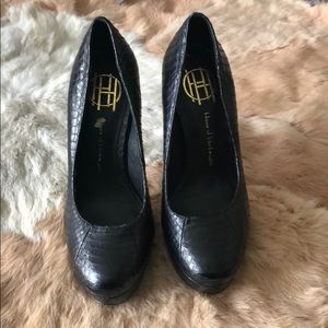 House of Harlow 1960 Black Croc-Embossed Heels